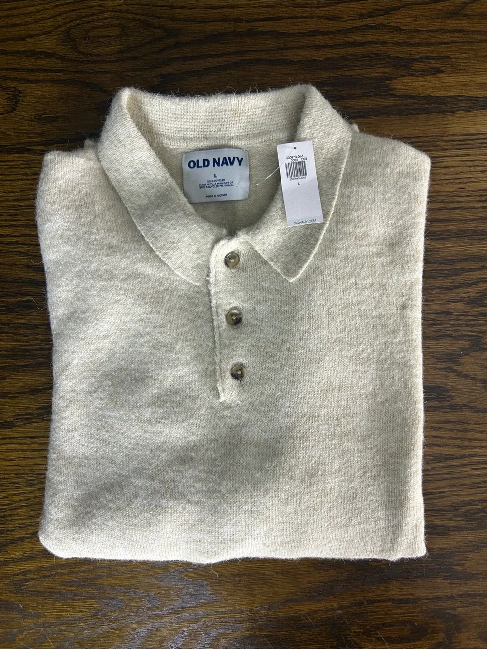 Old Navy Men's Oat Colored Long Sleeve Knit Crewneck Polo Sweater SIZE Large